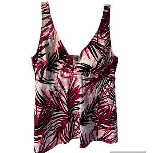 SWIMSUITS FOR ALL FLORAL TANKINI TOP Womens Sz 16 New White Pink